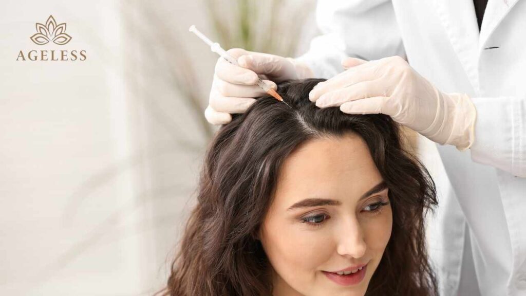 A dermatologist administering PRP therapy injections to the scalp