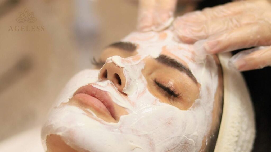 A dermatologist applying a Cosmelan peel during an in-clinic session