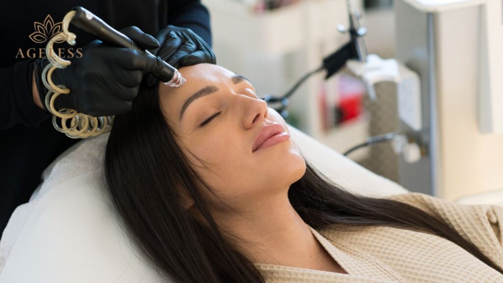 Diagram showing the exfoliation, extraction and serum infusion steps of HydraFacial