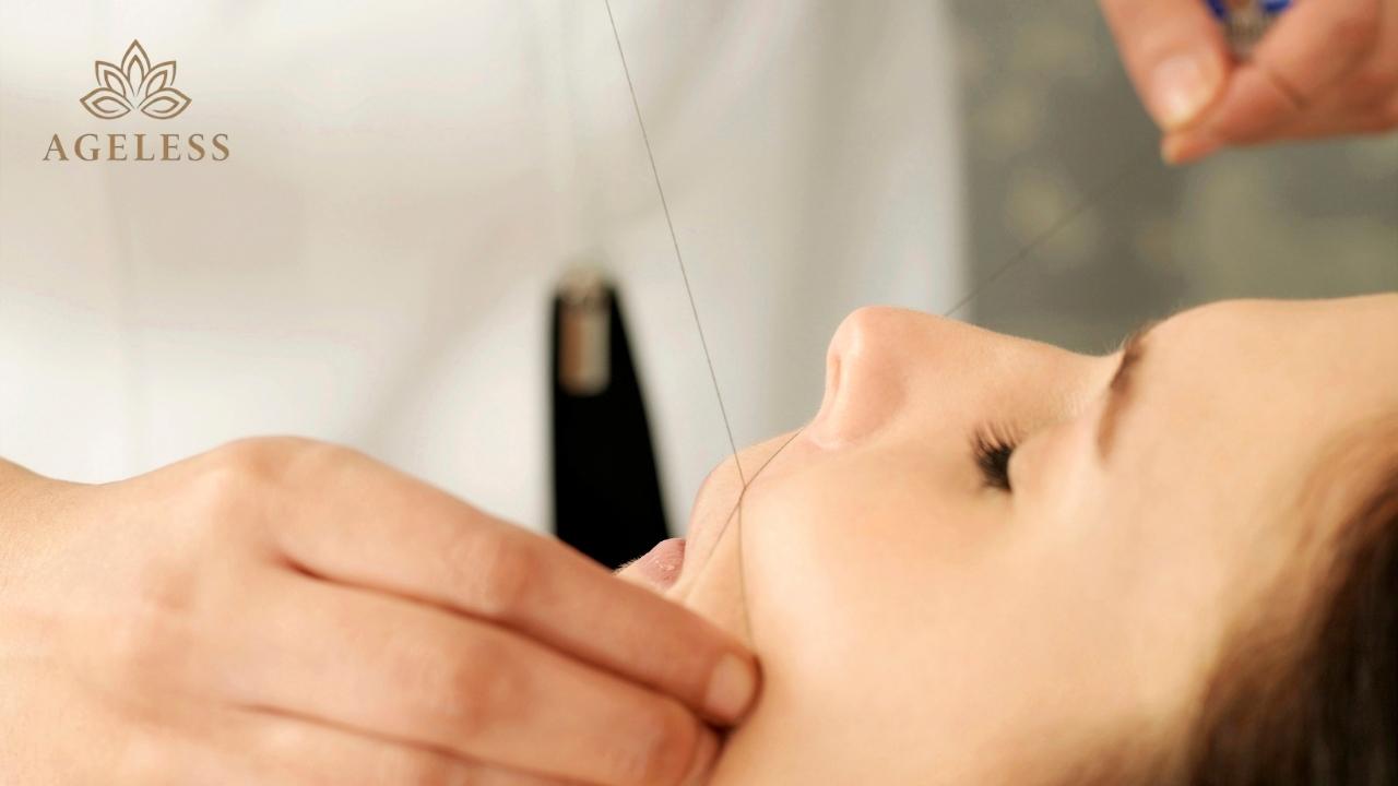 Close-up of unwanted facial hair on the upper lip and chin